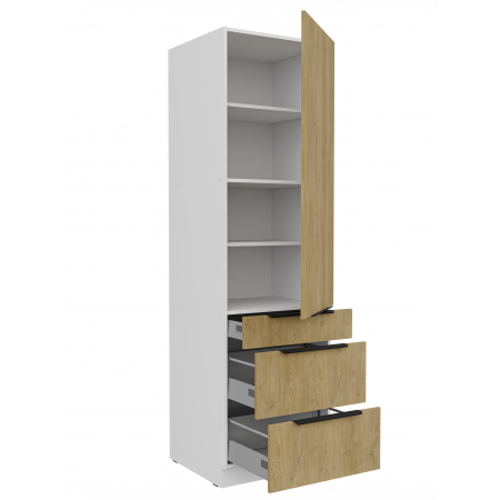 Słupek kuchenny  60 cm z szufladami CREMA dąb cremona / biały mat 60 DKS-210 2F